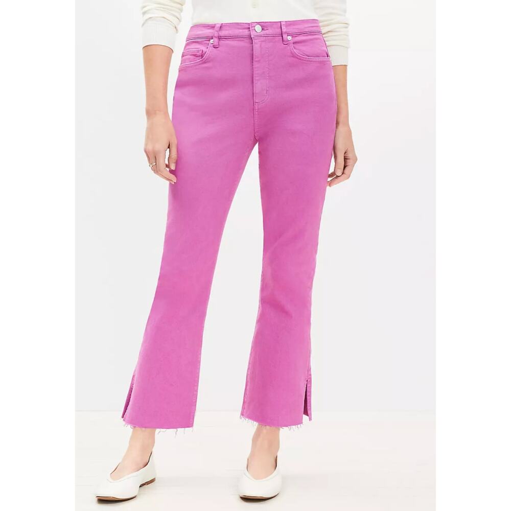 LOFT The Kick Crop Curvy Vent Hem High Rise Jeans in Sugar Plum PINK 25/0 - Picture 1 of 7